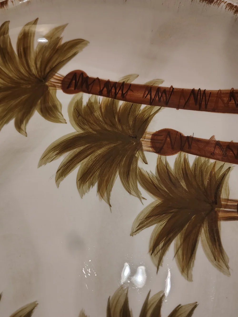 Tropical Palm Tree Ceramic Serving Bowl - Brown & Green 14 Inches Fiji